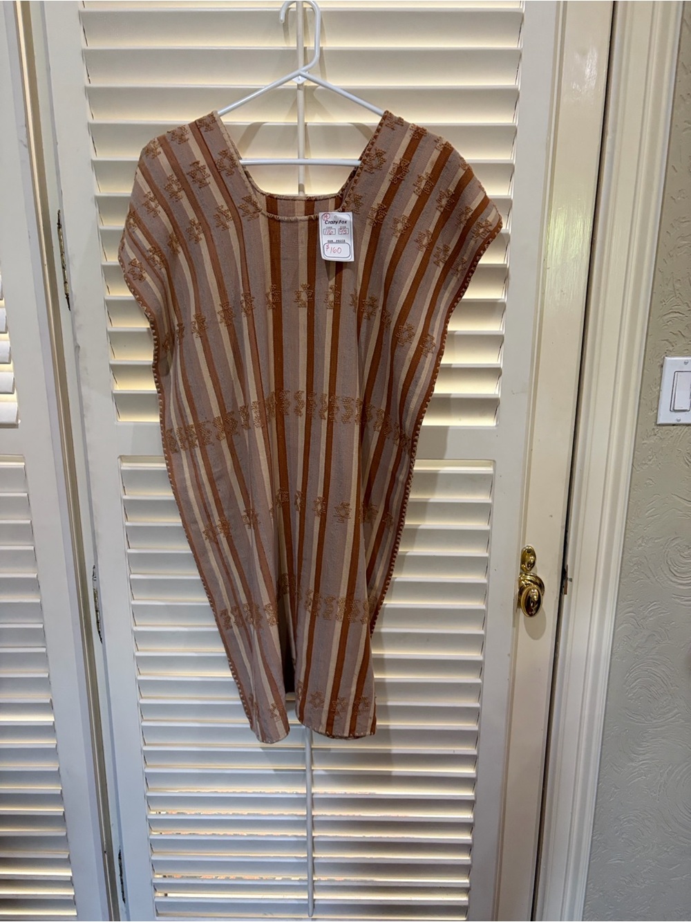 Striped Beige & Brown Peruvian Handmade Dress. Size Small